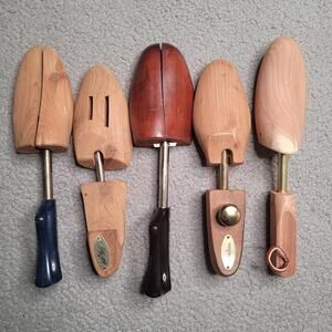 Shoe Trees LOT Mens Small Medium Adjustable Wood Spring Brass Handles Variety